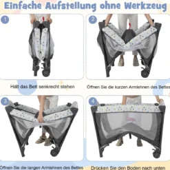 3 IN 1 Beistellbett Klappbar Reisebett mit Matratze Hängespielzeug Beige