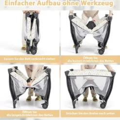 3 in 1 Beistellbett klappbar Reisebett mit Matratze Hängespielzeug Spieluhr Bunt