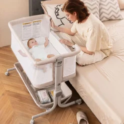 3 in 1 Beistellbett Reisebett Baby mit Matratze Babybett 6 Fach höhenverstellbar mit Aufbewahrungskorb