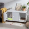 2 in 1 Beistelltisch & Katzenschrank mit Kratzbrett Katzentoilette 90 x 50 x 50 cm Kaffeetisch Weiß
