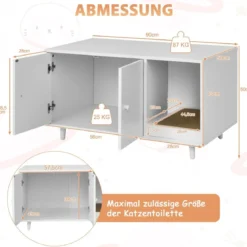 2 in 1 Beistelltisch & Katzenschrank mit Kratzbrett Katzentoilette 90 x 50 x 50 cm Kaffeetisch Weiß