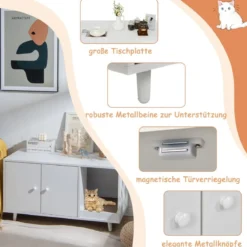 2 in 1 Beistelltisch & Katzenschrank mit Kratzbrett Katzentoilette 90 x 50 x 50 cm Kaffeetisch Weiß