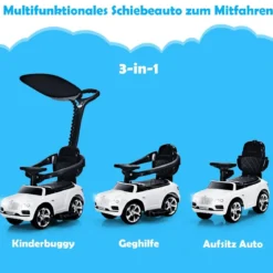 3 in 1 Bentley Kinderauto mit Verdeck & Musik & Stauraum & Licht für Kinder 1-8 J. Weiß