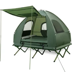 5 in 1 Campingzelt Feldbett für 2 Personen Luftmatratze Kissen Schlafsack Tragbar Grün