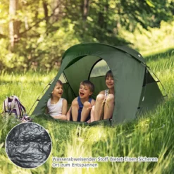 4 in 1 Campingzelt Set für 2 Personen mit Abdeckung und Matratze 194 x 146 x 160 cm Grün