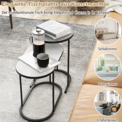 2 in 1 DesignNesting Couchtisch-Set aus 2 mit Imitation Marmor Tischplatte & stabilem Metallrahmen kleiner Couchtisch