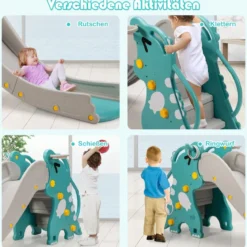 4-in-1-Dinosaurierrutsche Spielset zum Klettern & Rutschen für Babys mit Basketballkorb 188 x 65 x 80 cm