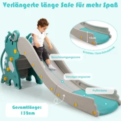 4-in-1-Dinosaurierrutsche Spielset zum Klettern & Rutschen für Babys mit Basketballkorb 188 x 65 x 80 cm