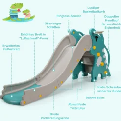 4-in-1-Dinosaurierrutsche Spielset zum Klettern & Rutschen für Babys mit Basketballkorb 188 x 65 x 80 cm