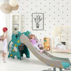 4-in-1-Dinosaurierrutsche Spielset zum Klettern & Rutschen für Babys mit Basketballkorb 188 x 65 x 80 cm