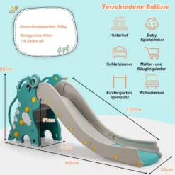 4-in-1-Dinosaurierrutsche Spielset zum Klettern & Rutschen für Babys mit Basketballkorb 188 x 65 x 80 cm