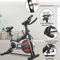 Indoor Fahrrad mit 6KG Schwungrad Heimtrainer Fitnessbike bis 120KG belastbar Rot