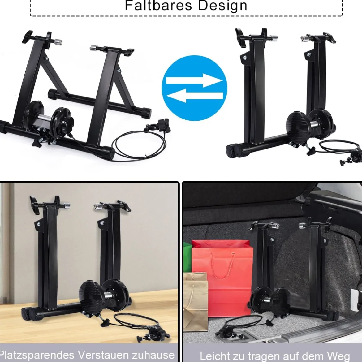 Indoor Fahrradrollentrainer Cycletrainer Faltbarer Fahrrad-Trainerständer 150kg Schwarz