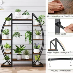 Indoor Pflanzenständer mit Wachstumslichtern 63" hoch 10-stufiges Eck-Metallpflanzenregal Braun