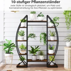 Indoor Pflanzenständer mit Wachstumslichtern 63" hoch 10-stufiges Eck-Metallpflanzenregal Braun