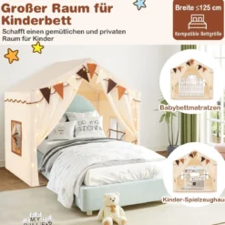 Indoor Spielzelt mit 2 Eingängen & Sternenlichtern & Maschinenwaschbarer Baumwollmatte