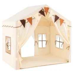 Indoor Spielzelt mit 2 Eingängen & Sternenlichtern & Maschinenwaschbarer Baumwollmatte
