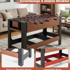 2 in 1 Drehbarer Spieltisch Kicker & Billard Kombitisch mit Beinen Queues Dreieck Bürste Kreide Braun 138 x 61 x 84 cm