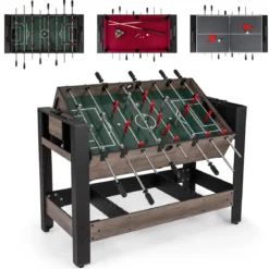 3-in-1 drehbarer Spieltisch 49-Zoll Kombi-Spieltisch mit Tischfußball Billard & Tischtennis Braun 124 x 60,5 x 84 cm