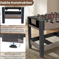 3-in-1 drehbarer Spieltisch 49-Zoll Kombi-Spieltisch mit Tischfußball Billard & Tischtennis Braun 124 x 60,5 x 84 cm