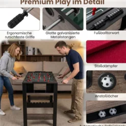 3-in-1 drehbarer Spieltisch 49-Zoll Kombi-Spieltisch mit Tischfußball Billard & Tischtennis Braun 124 x 60,5 x 84 cm