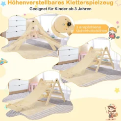 3 in 1 dreieckiges Kletterspielzeug faltbares & höhenverstellbares Dreiecksset für Kleinkinder Natur