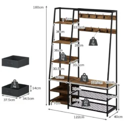 Industrielle Garderobe mit Schuhbank für den Eingangsbereich 122x40x180 cm Rustikales Braun