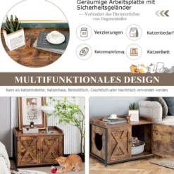 Industrielle Katzentoiletten-Gehäuse mit Doppeltüren & verstellbaren Fußpolstern Braun