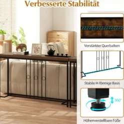 Industrieller Konsolentisch 140 cm schmaler Eingangstisch mit H-förmiger Basis & geräumiger Tischplatte Braun
