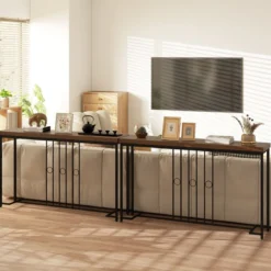 Industrieller Konsolentisch 140 cm schmaler Eingangstisch mit H-förmiger Basis & geräumiger Tischplatte Braun