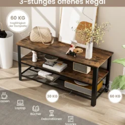 Industrieller TV-Ständer mit 2-stufigen Offenen Lagerregalen & Metallrahmen für TV bis zu 50 Zoll