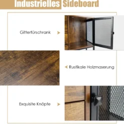 Industrielles Multifunktionales Sideboard mit 2 Gitterschränken und 2 Schubladen 100 x 35 x 85 cm