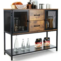 Industrielles Multifunktionales Sideboard mit 2 Gitterschränken und 2 Schubladen 100 x 35 x 85 cm