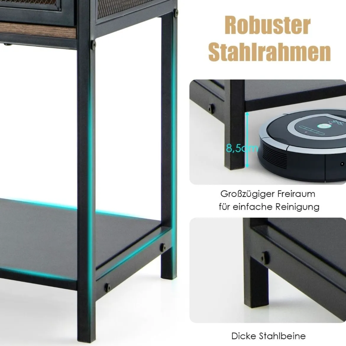 Industrielles Multifunktionales Sideboard mit 2 Gitterschränken und 2 Schubladen 100 x 35 x 85 cm