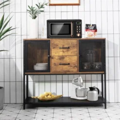 Industrielles Multifunktionales Sideboard mit 2 Gitterschränken und 2 Schubladen 100 x 35 x 85 cm