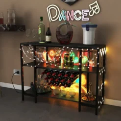 Industrielles Weinregal mit Glashalter & Regalen & Steckdosen für 15 Weinflaschen Weinschrank Grau