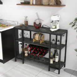 Industrielles Weinregal mit Glashalter & Regalen & Steckdosen für 15 Weinflaschen Weinschrank Grau