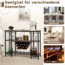 Industrielles Weinregal mit Glashalter & Regalen & Steckdosen für 15 Weinflaschen Weinschrank Braun