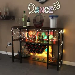 Industrielles Weinregal mit Glashalter & Regalen & Steckdosen für 15 Weinflaschen Weinschrank Braun