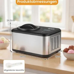 2 in 1 Eismaschine mit Joghurtfunktion 1,5 L Kompressor Eiscrememaschine Icecream Maker