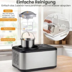2 in 1 Eismaschine mit Joghurtfunktion 1,5 L Kompressor Eiscrememaschine Icecream Maker
