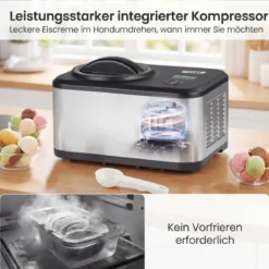 2 in 1 Eismaschine mit Joghurtfunktion 1,5 L Kompressor Eiscrememaschine Icecream Maker