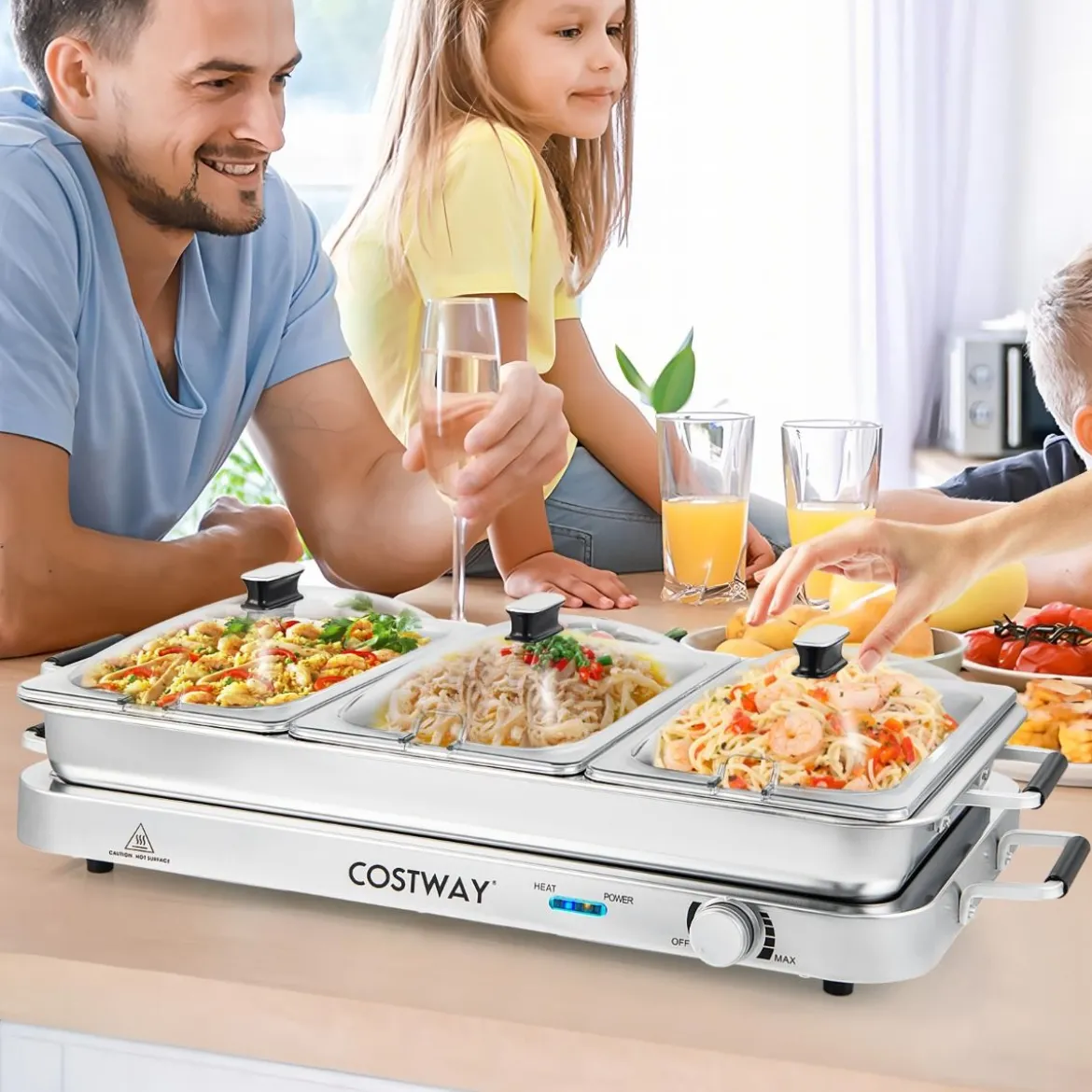 3 in 1 Elektrischer Wärmebehälter mit Temperaturregler bis 150℃ 450W Speisewärmer 9L