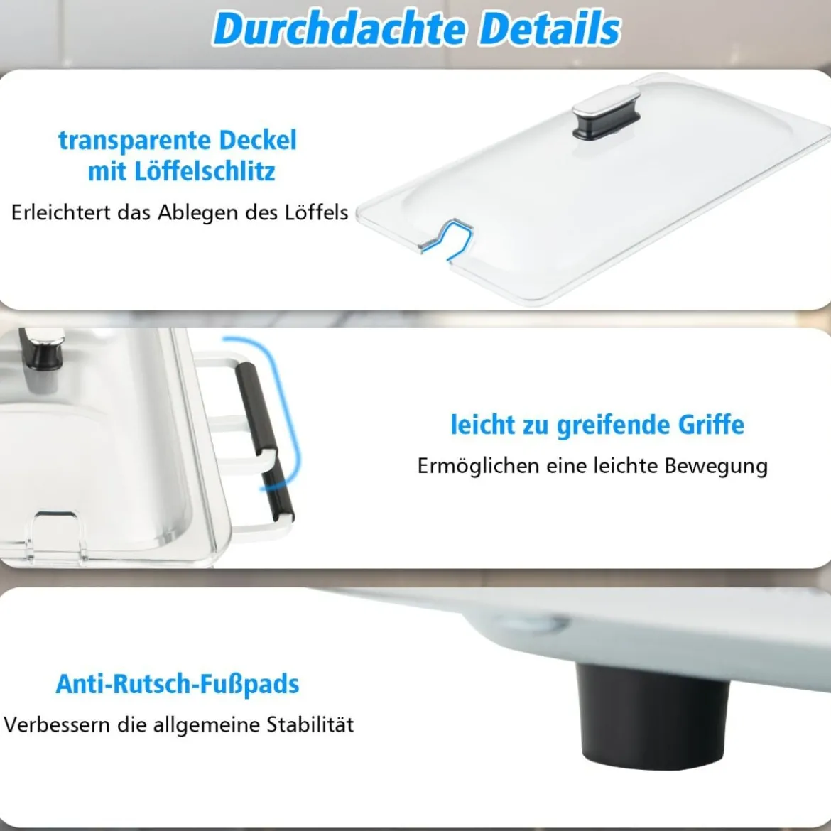 3 in 1 Elektrischer Wärmebehälter mit Temperaturregler bis 150℃ 450W Speisewärmer 9L