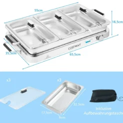3 in 1 Elektrischer Wärmebehälter mit Temperaturregler bis 150℃ 450W Speisewärmer 9L