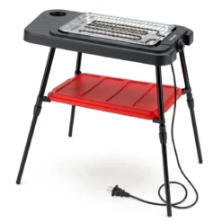 2 in 1 Elektrogrill 2000W Standgrill mit Doppelter Grillplatten & Höhenverstellbarem Ständer