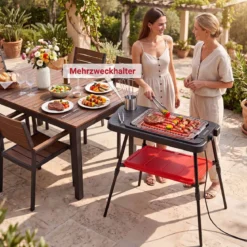 2 in 1 Elektrogrill 2000W Standgrill mit Doppelter Grillplatten & Höhenverstellbarem Ständer
