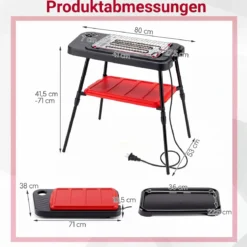 2 in 1 Elektrogrill 2000W Standgrill mit Doppelter Grillplatten & Höhenverstellbarem Ständer