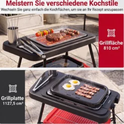 2 in 1 Elektrogrill 2000W Standgrill mit Doppelter Grillplatten & Höhenverstellbarem Ständer