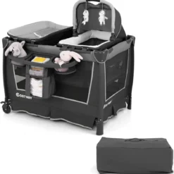 5 in 1 Faltbare Babybett mit Abnehmbarem Stubenwagen & Wickelauflage & Matratze Reisebett Grau